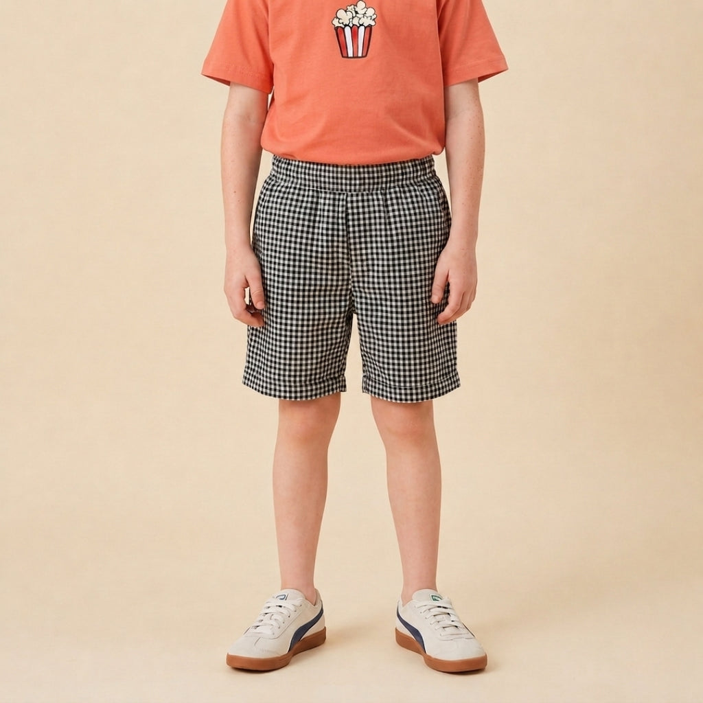 The Total Snack Clothing Set- Orange Oversized T-shirt with Checked Shorts
