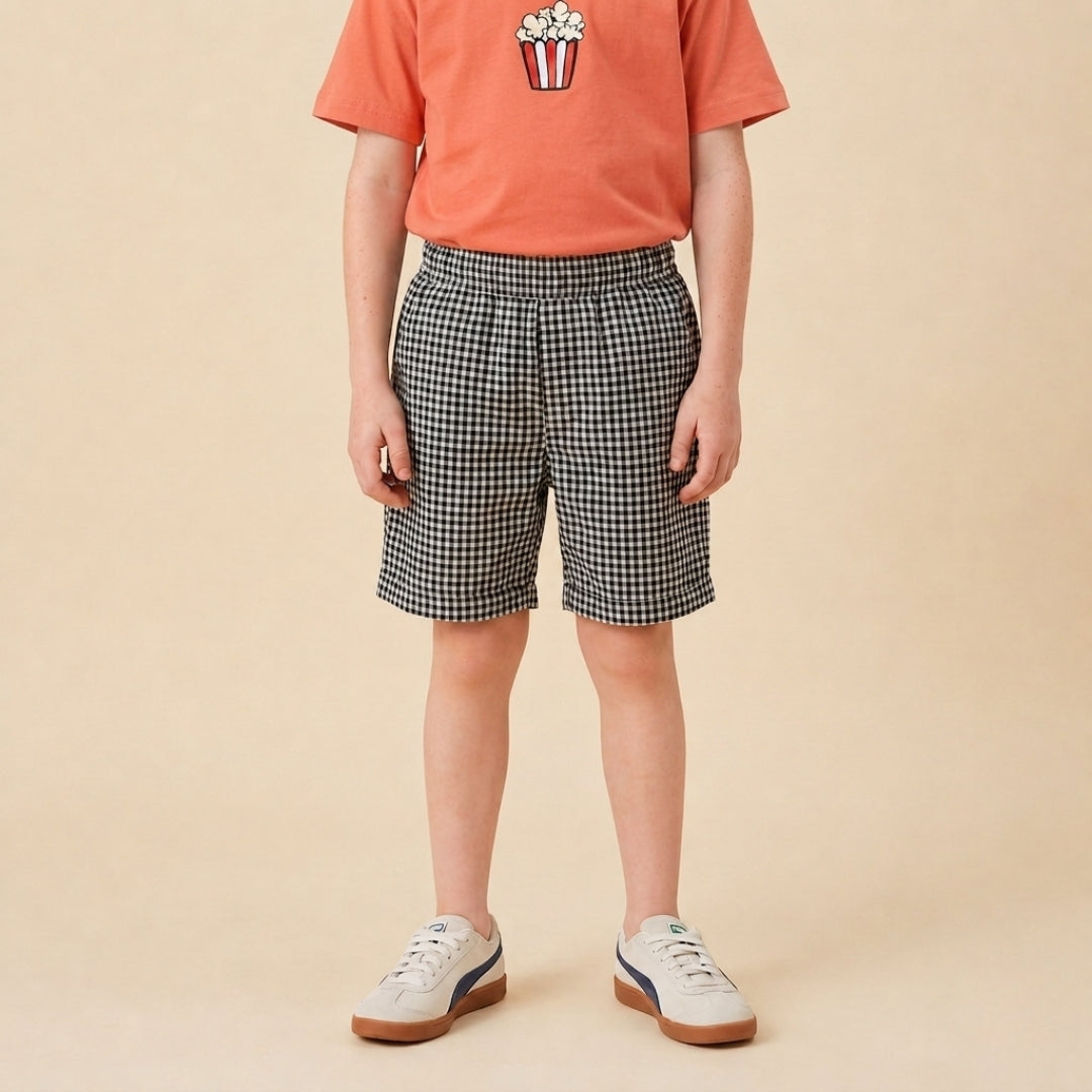 The Total Snack Clothing Set- Orange Oversized T-shirt with Checked Shorts
