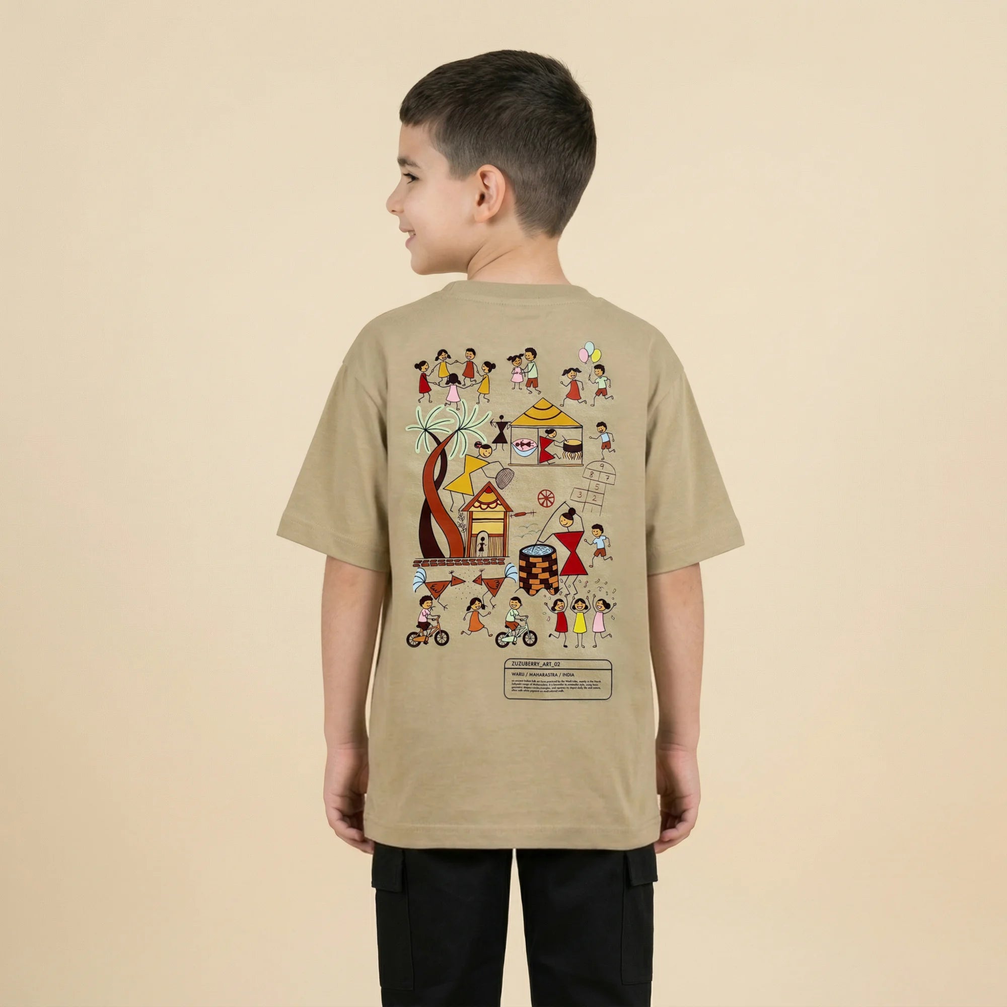 The Stick Squad - Warli Inspired Oversized Cotton T-shirt (Unisex)- Beige