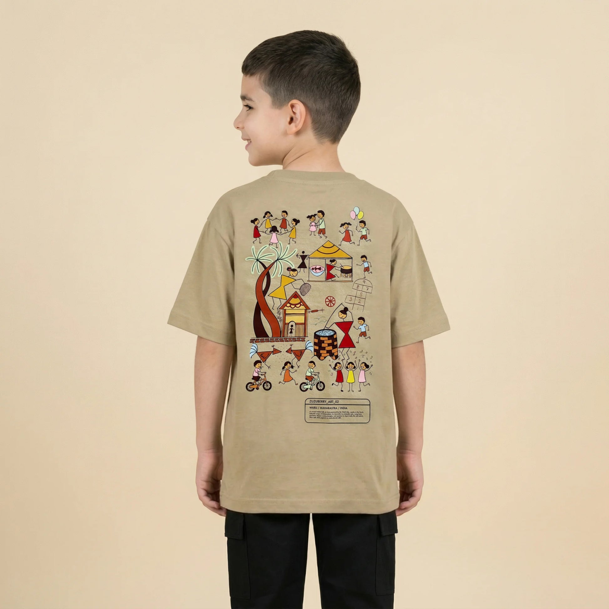 The Stick Squad - Warli Inspired Oversized Cotton T-shirt (Unisex)- Beige