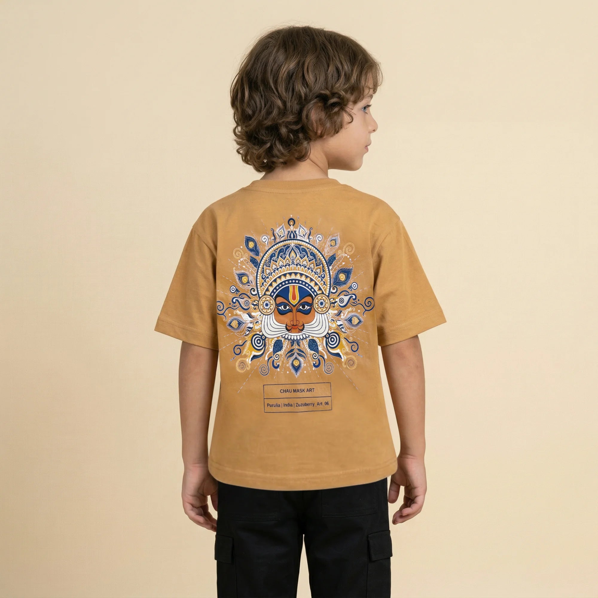 Chau Mask Art- Mustard Oversized Cotton T-shirt (Unisex)