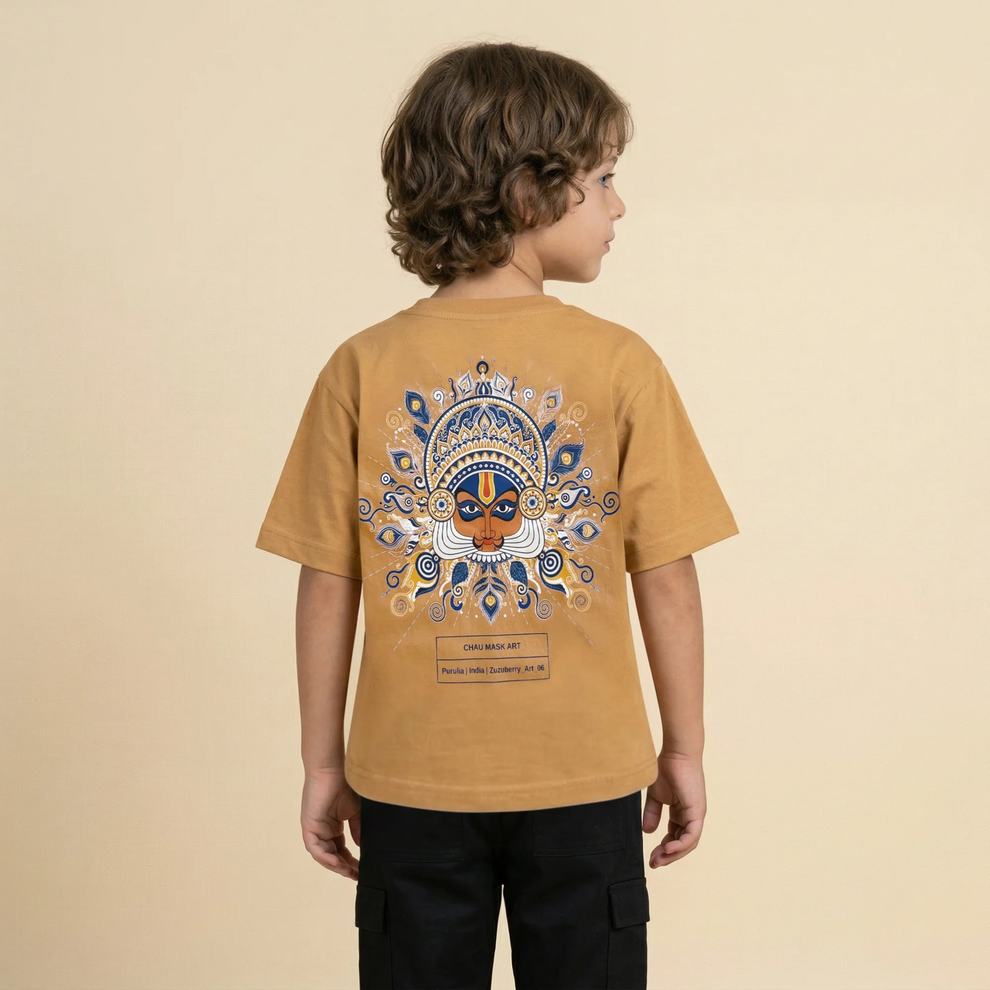 Chau Mask Art- Mustard Oversized Cotton T-shirt (Unisex)