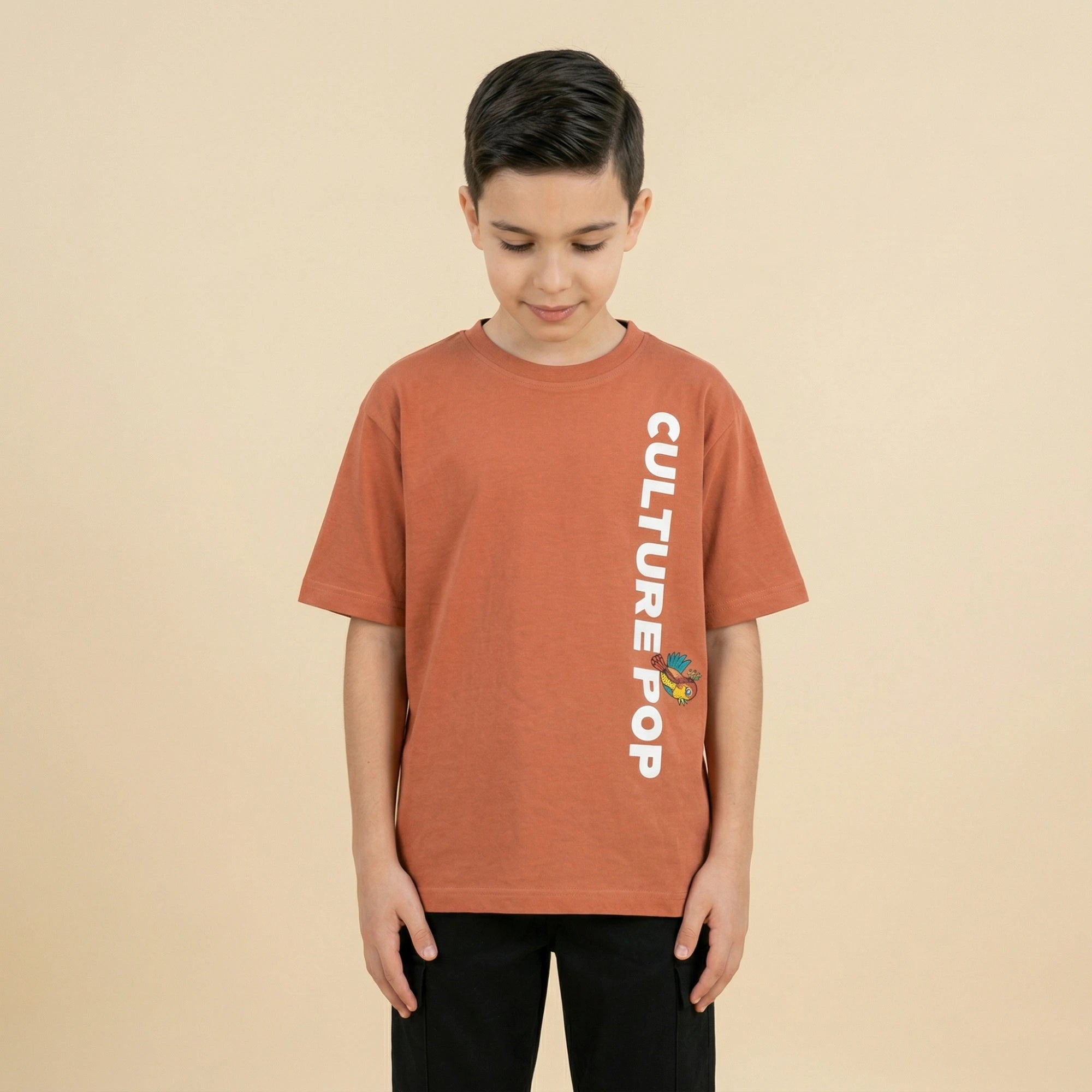Culture Pop - Pattachitra Inspired Oversized Cotton T-shirt (Unisex)- Orange