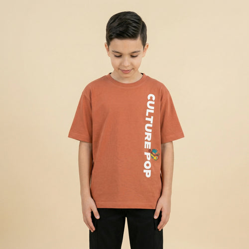 Culture Pop - Pattachitra Inspired Oversized Cotton T-shirt (Unisex)- Orange