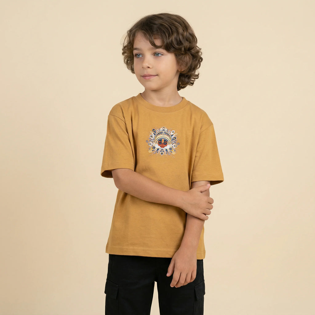 Chau Mask Art- Mustard Oversized Cotton T-shirt (Unisex)