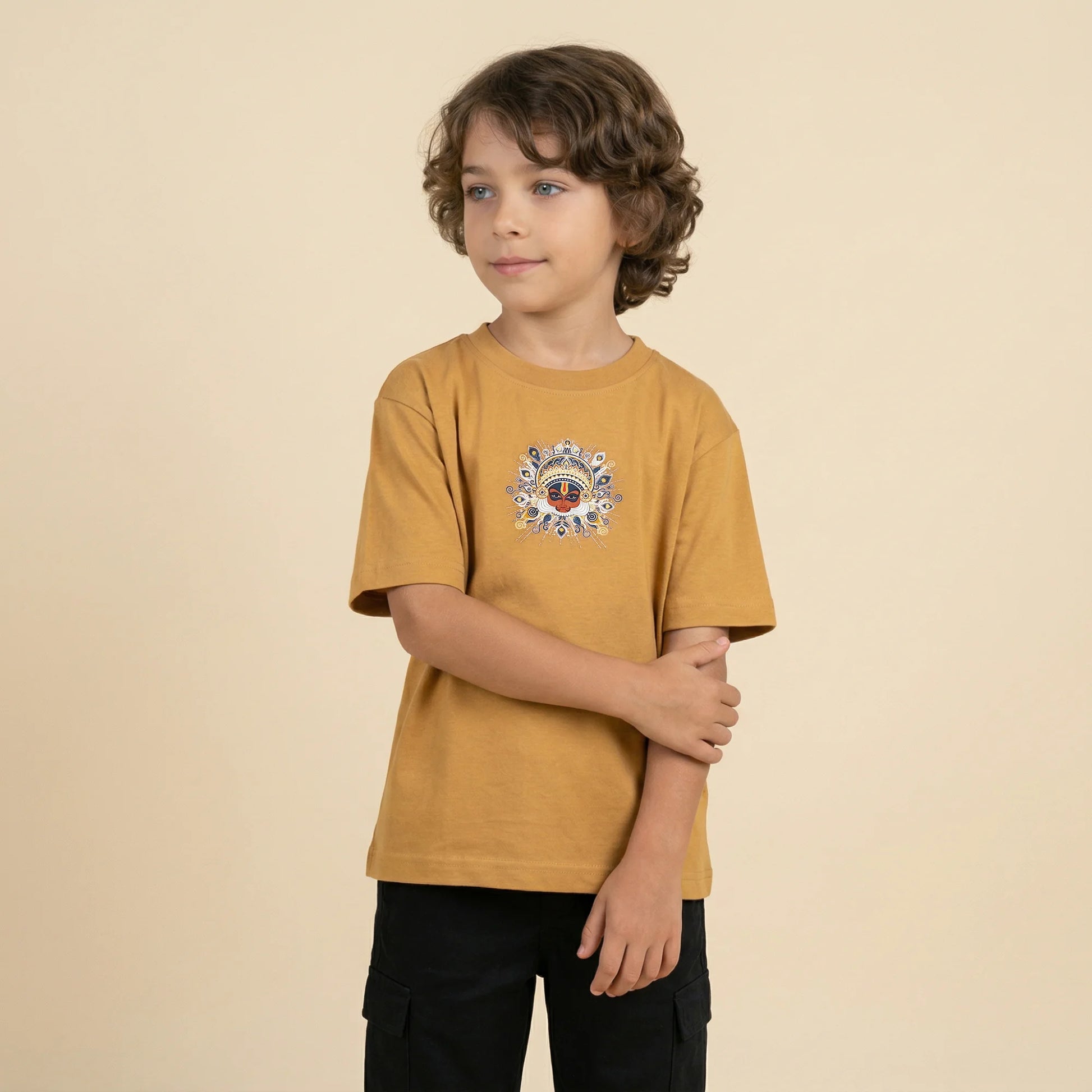 Chau Mask Art- Mustard Oversized Cotton T-shirt (Unisex)