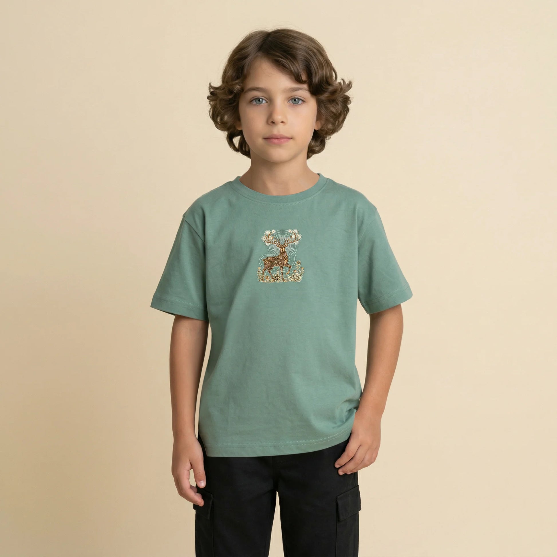 The Gond Deer- Green Oversized Cotton T-shirt (Unisex)