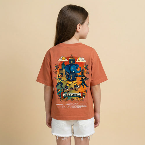 Culture Pop - Pattachitra Inspired Oversized Cotton T-shirt (Unisex)- Orange