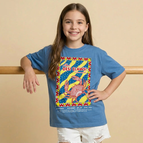 The Desi Claw Tee - Blue Madhubani Inspired Oversized Cotton T-shirt (Unisex)