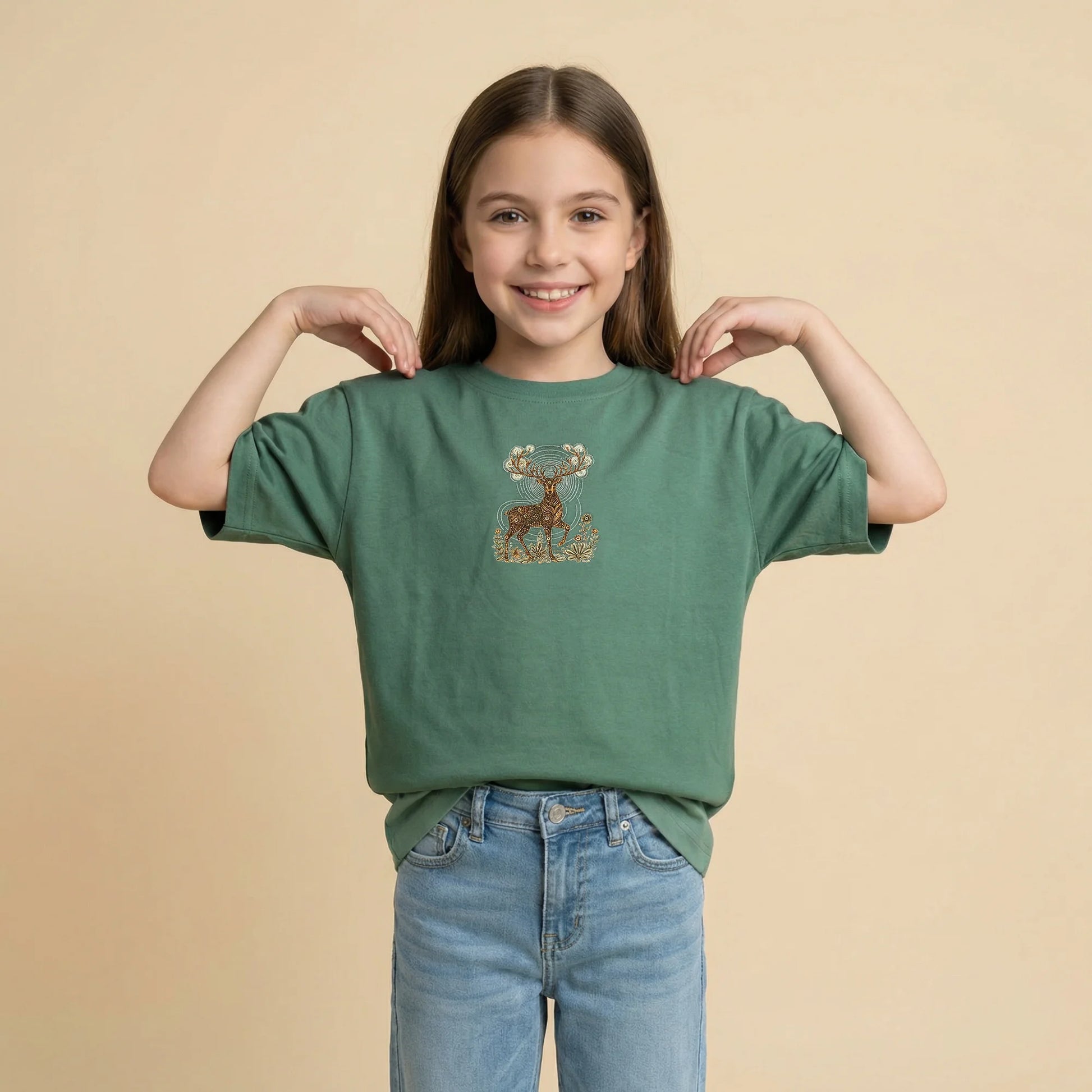 The Gond Deer- Green Oversized Cotton T-shirt (Unisex)