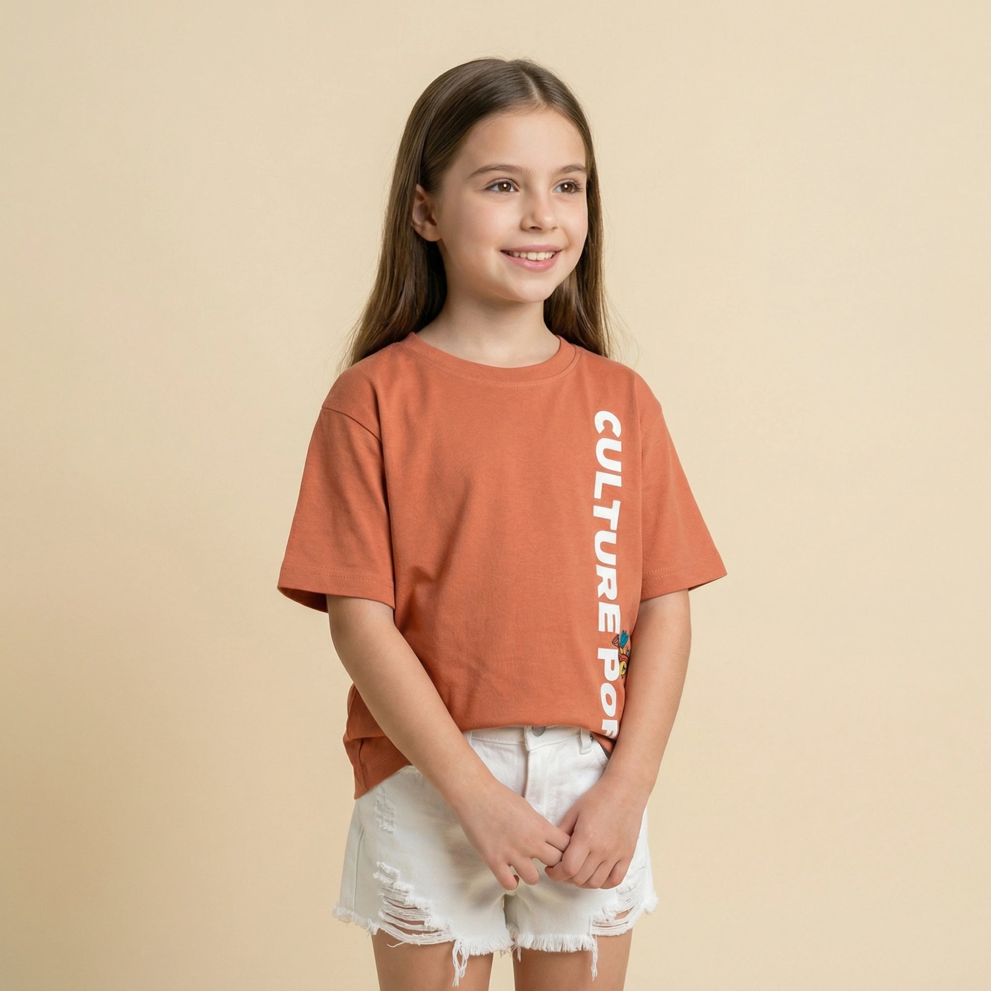 Culture Pop - Pattachitra Inspired Oversized Cotton T-shirt (Unisex)- Orange