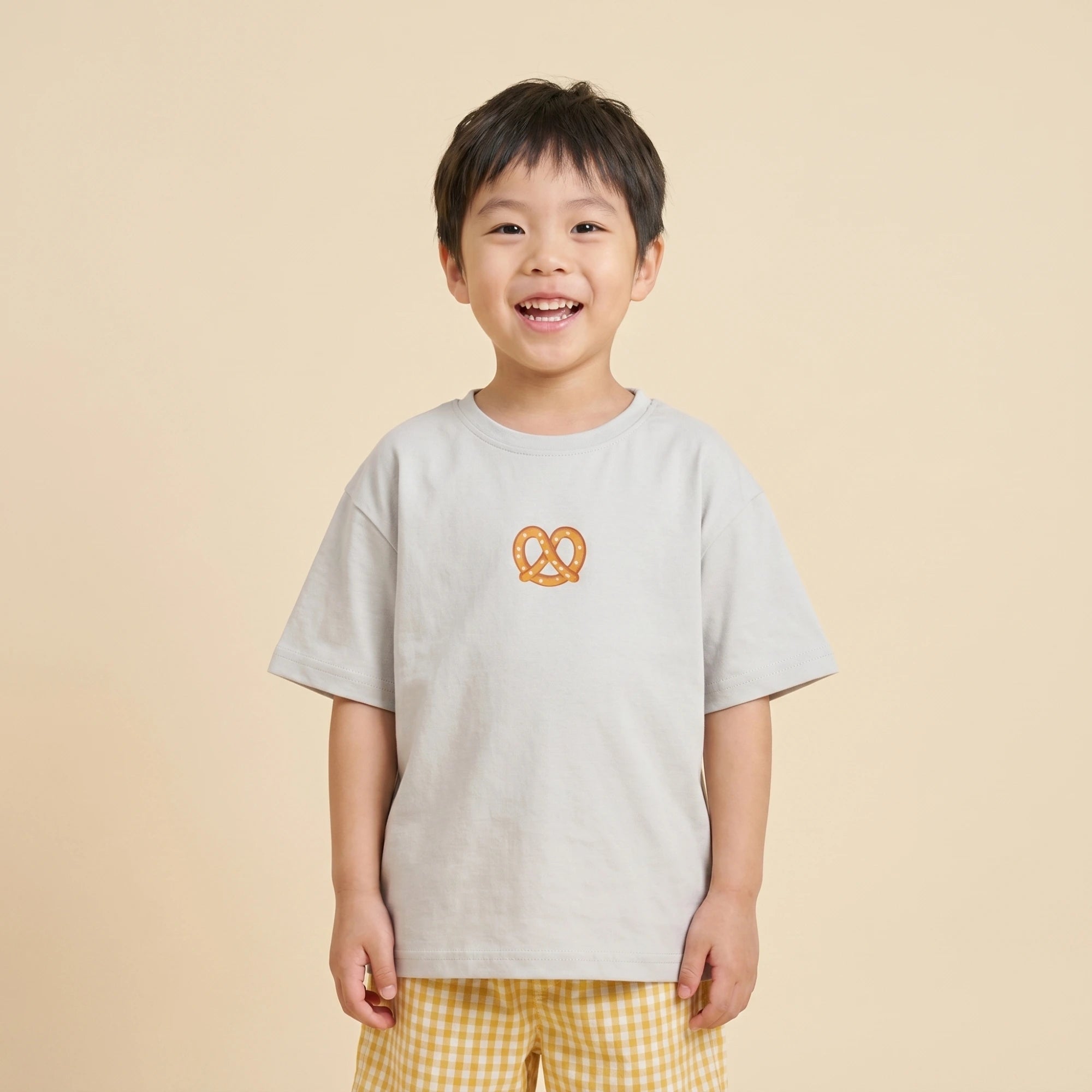 The Kind Crew Clothing Set- Grey Oversized T-shirt with Striped Shorts