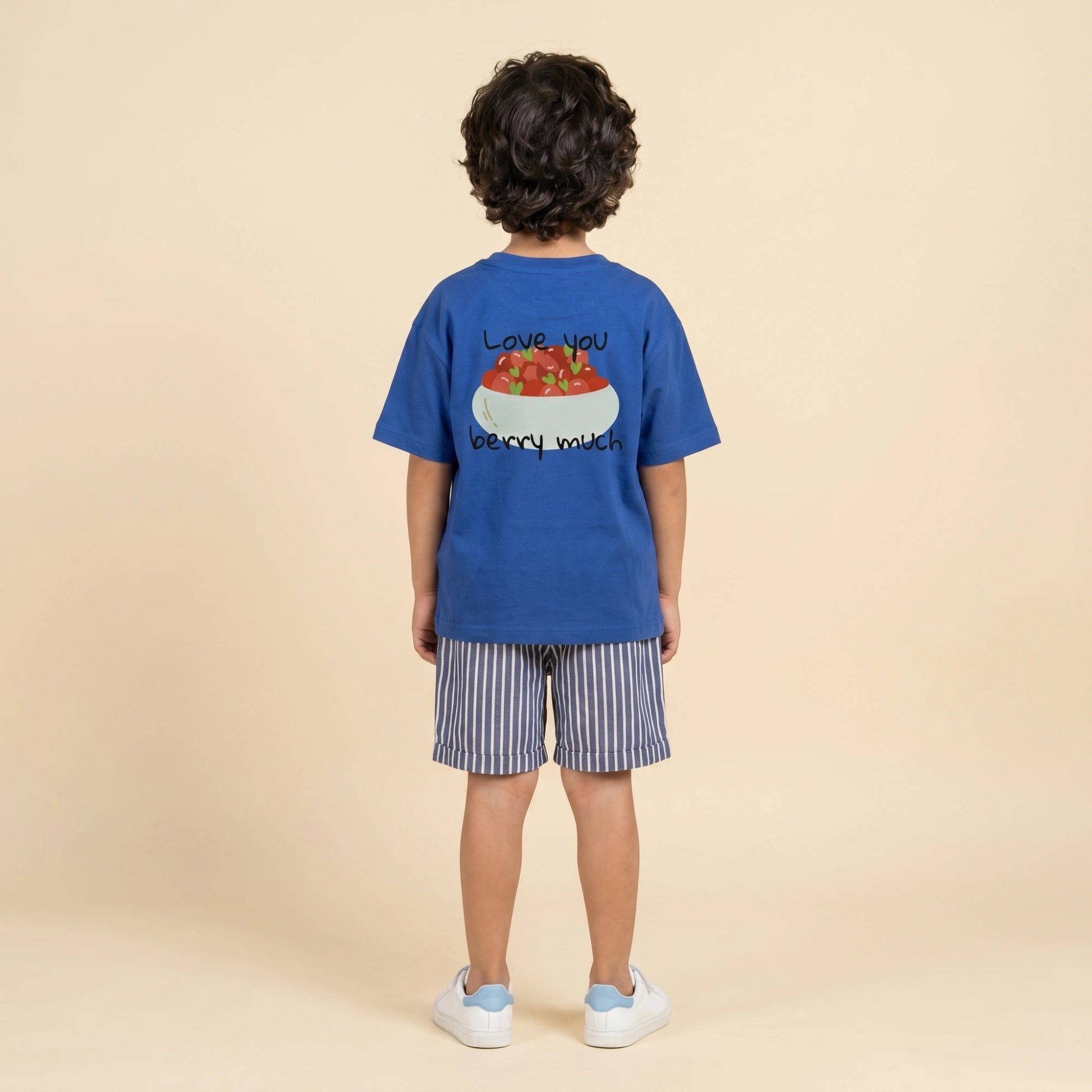 The Berry Much Clothing Set- Blue Oversized T-shirt with Striped Shorts