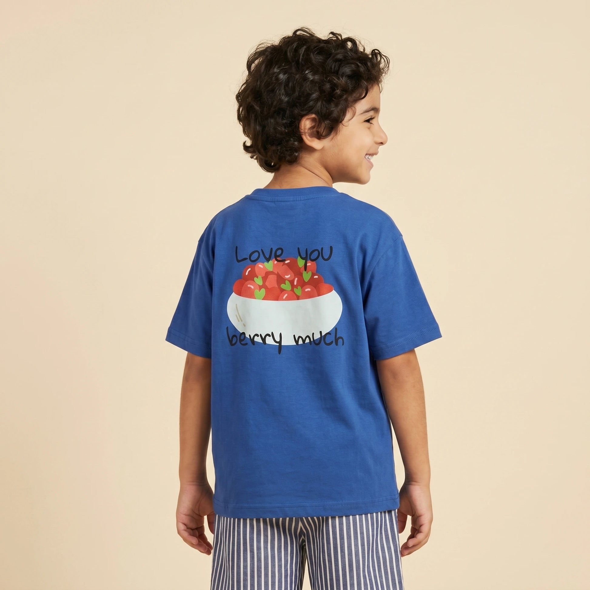 The Berry Much Clothing Set- Blue Oversized T-shirt with Striped Shorts