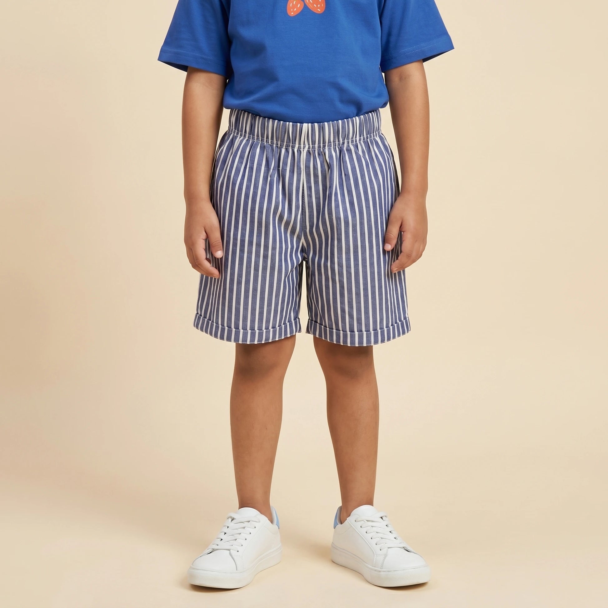 The Berry Much Clothing Set- Blue Oversized T-shirt with Striped Shorts