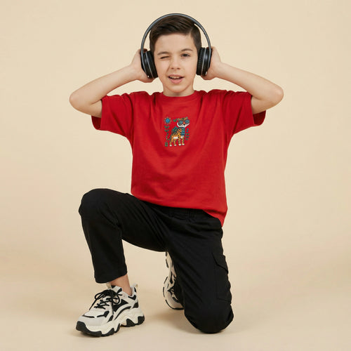 The Gond Tiger - Red Oversized Cotton T-shirt (Unisex)