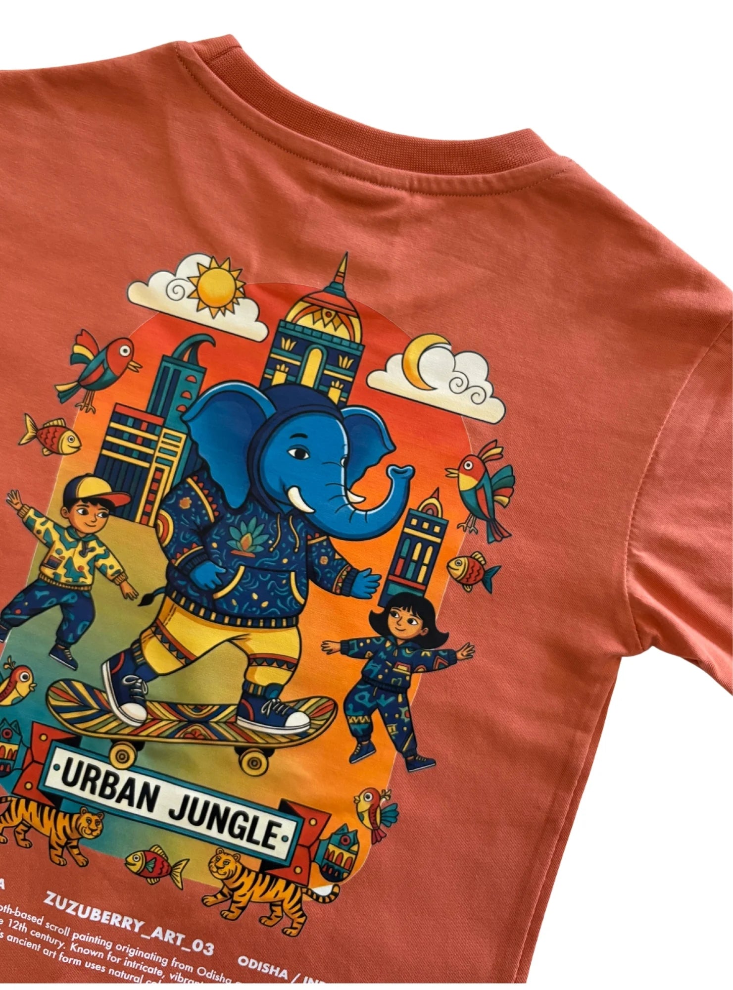 Culture Pop - Pattachitra Inspired Oversized Cotton T-shirt (Unisex)- Orange