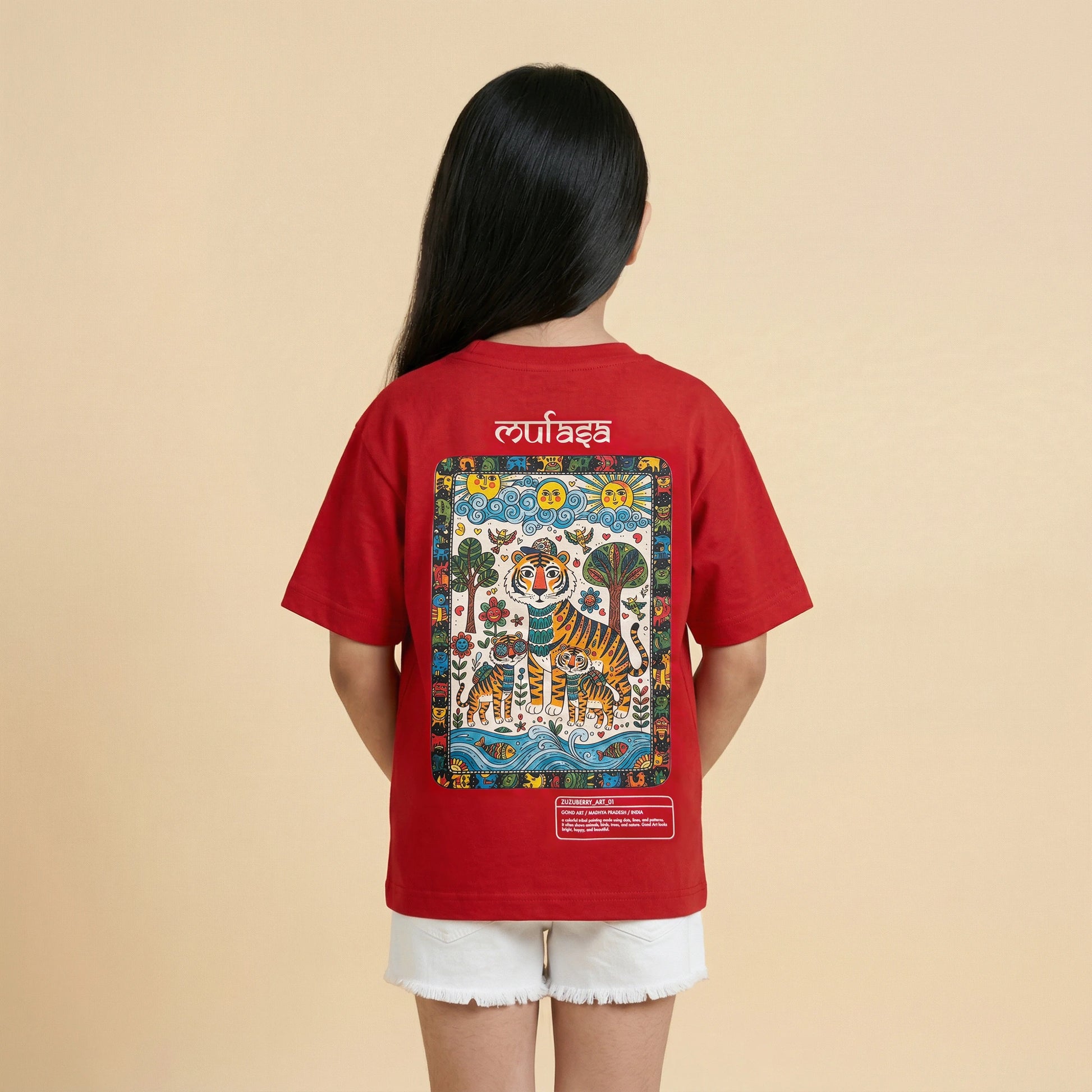 The Gond Tiger - Red Oversized Cotton T-shirt (Unisex)