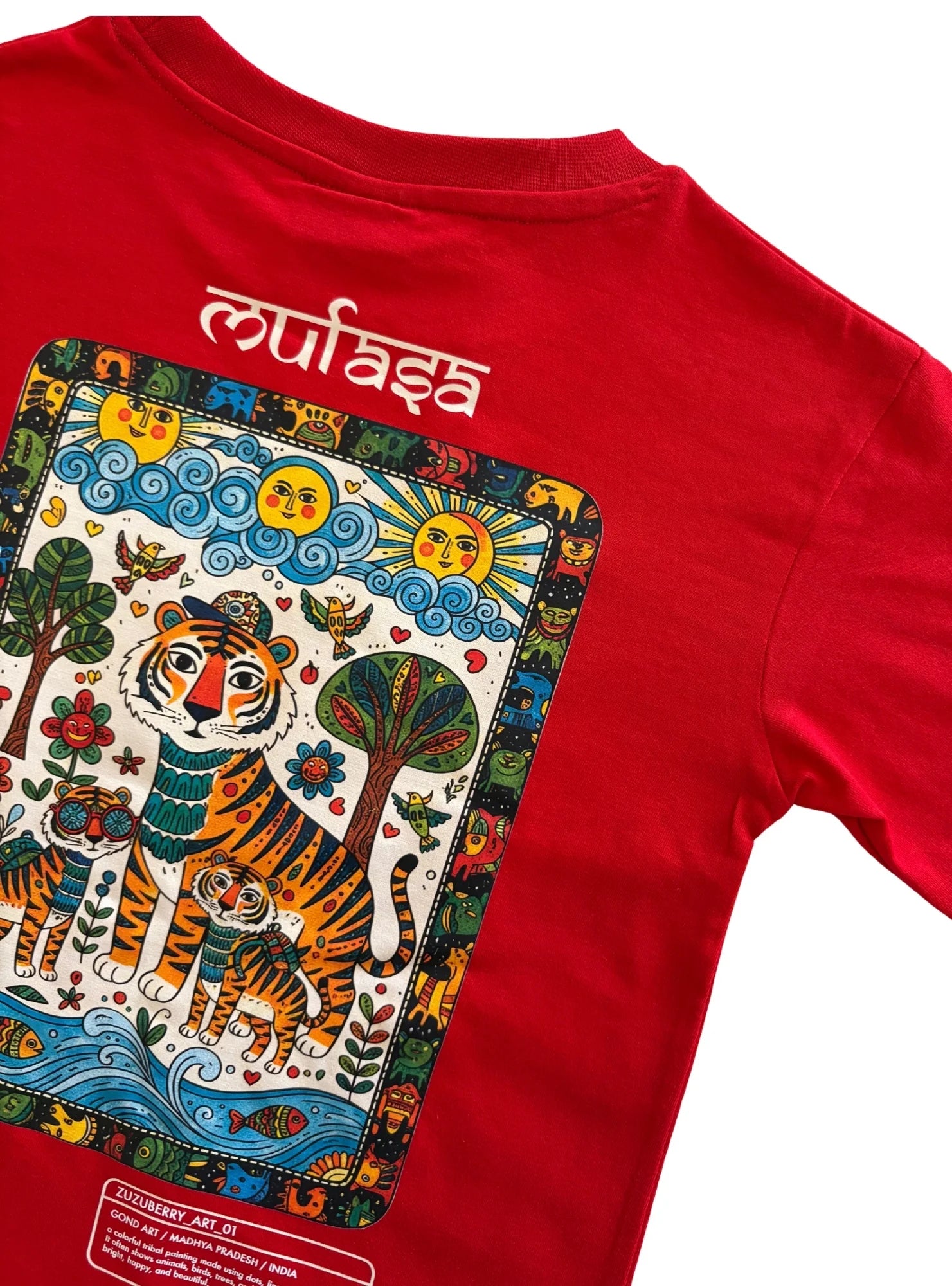 The Gond Tiger - Red Oversized Cotton T-shirt (Unisex)