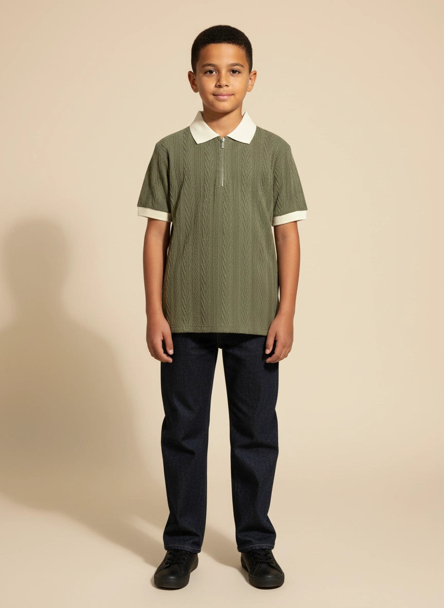 The Modern Zip Polo- Olive