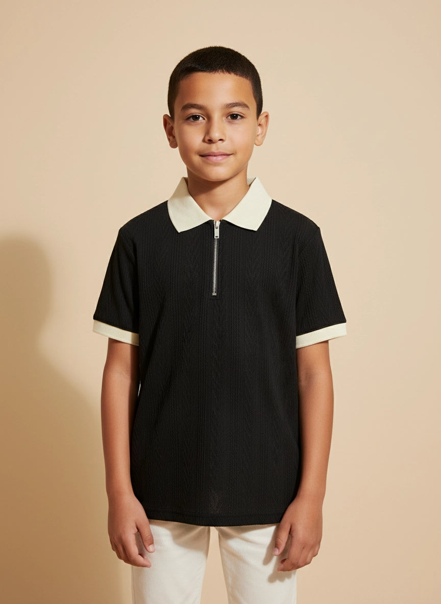 The Modern Zip Polo- Black