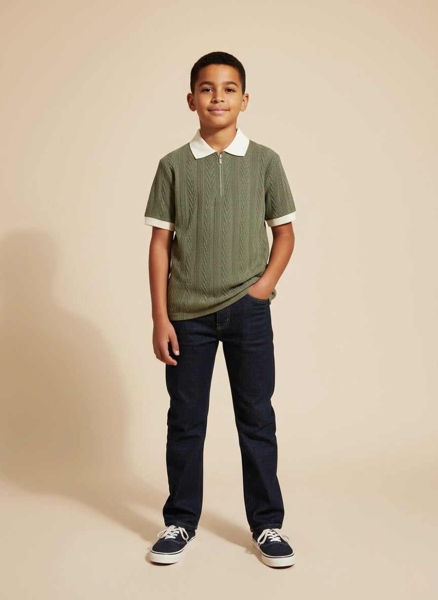 The Modern Zip Polo- Olive
