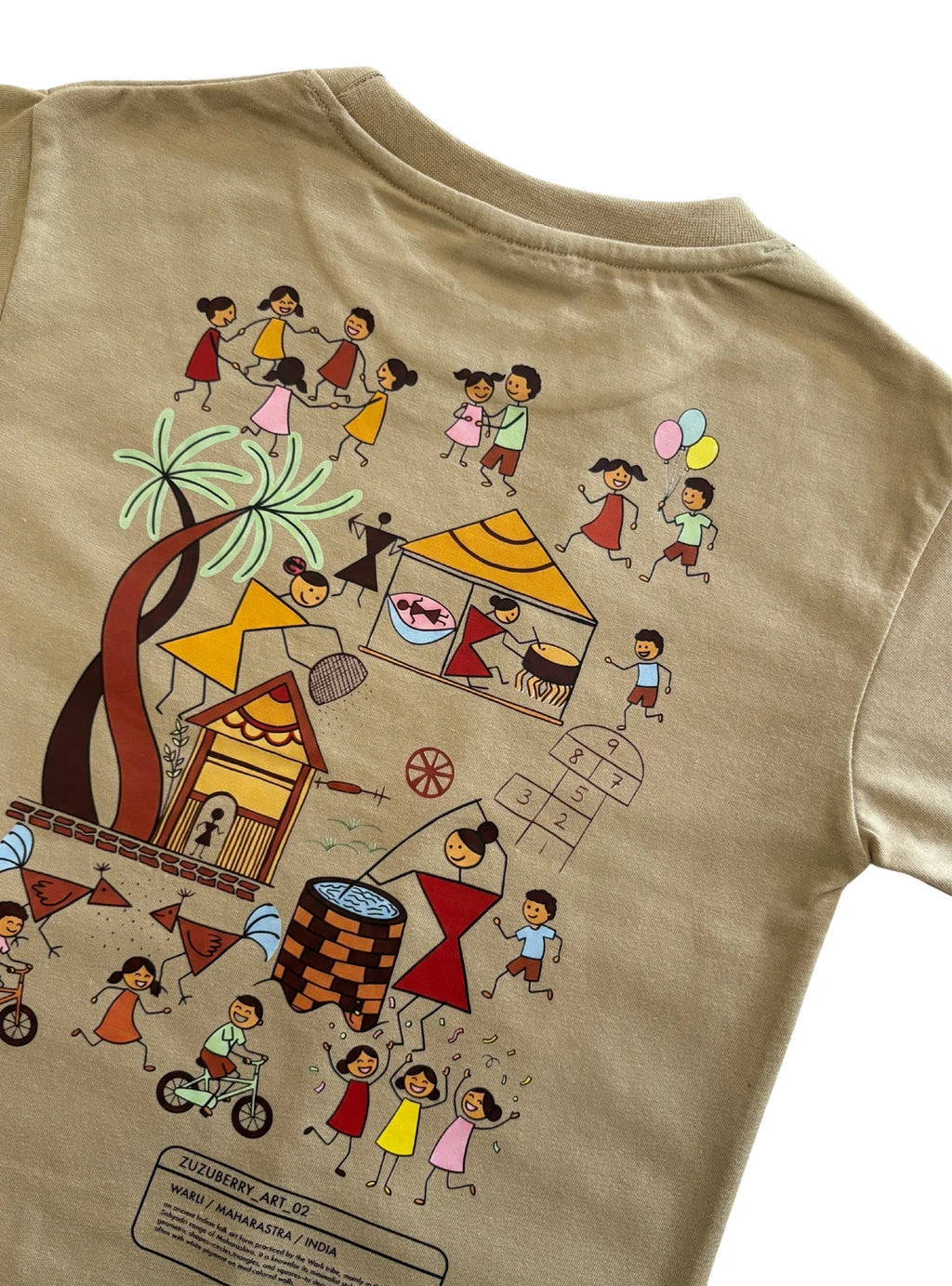 The Stick Squad - Warli Inspired Oversized Cotton T-shirt (Unisex)- Beige